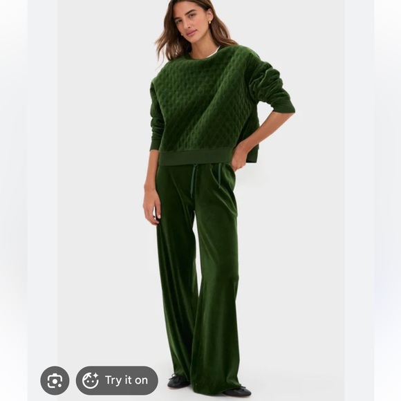 Tuckernuck Douglas Fir Velour Two Piece Set Green Casual Preppy Size Large - Picture 3 of 13